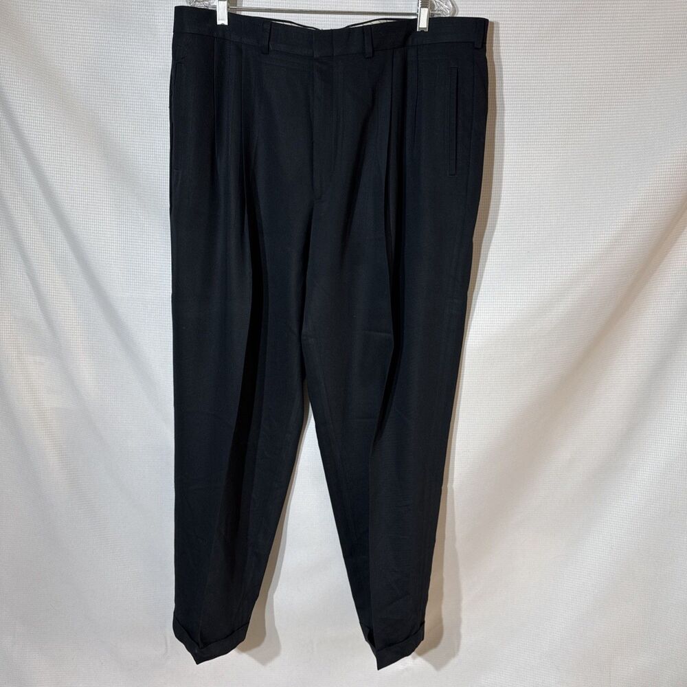 John Henry Du Pont Teflon Black Pleated Suit Dress Pants Mens Size 40x32